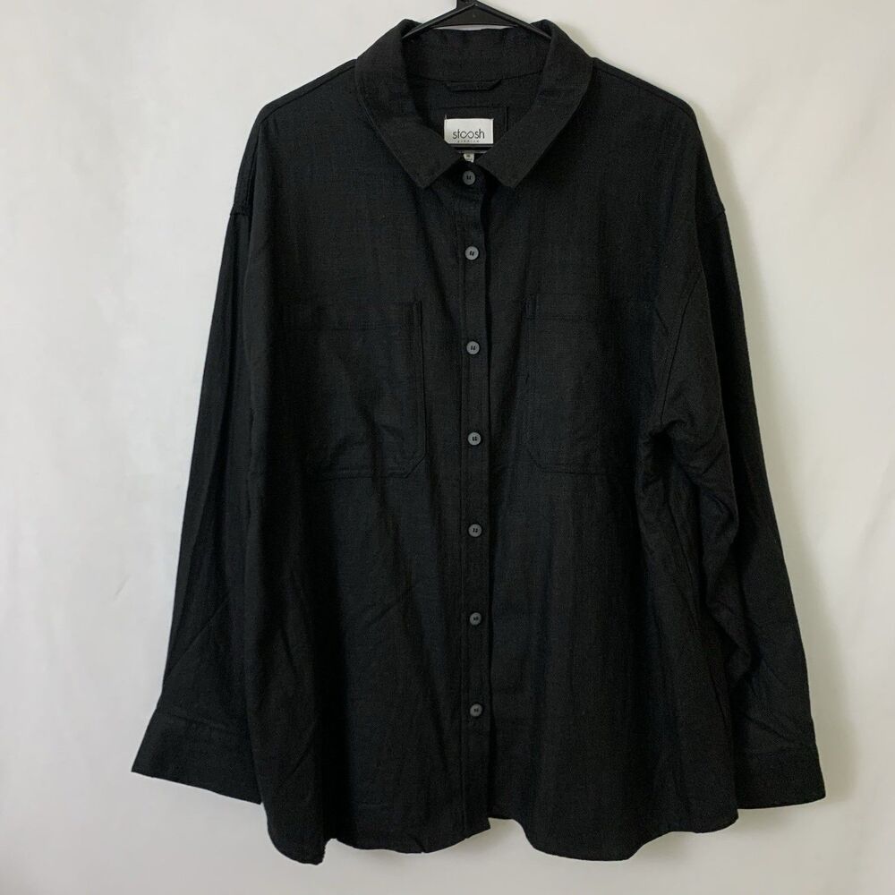 Stoosh Womens XL Black Linen Blend Button Front Shirt Long Sleeve Oversized
